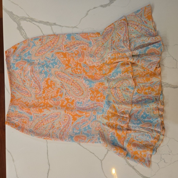 VTG Harold's Y2K 100% Silk Paisley Ruffle Midi Skirt Womens Blue Pink Size 12 - Picture 2 of 10